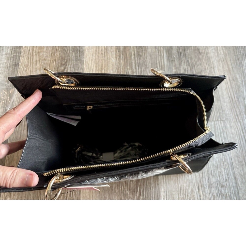 Trina Turk Black Vegan Leather Gold Hardware Removable Crossbody Strap Handbag - Picture 8 of 8